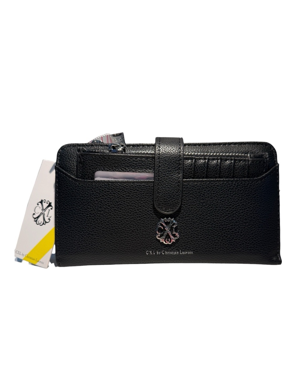 Christian Lacroix Bryce Pebble ID Fold Zipper Wallet Black | NWT
